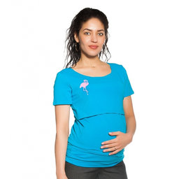 Be MaaMaa Tehotenské, dojčiace tričko Flamingo - tyrkysové