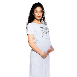 Be MaaMaa Tehotenská, dojčiaca nočná košeľa Gorgeous - sv. sivá, veľ. L/XL