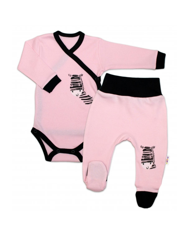 Baby Nellys 2-dielna sada body dl. rukáv + polodupačky, ružová - Zebra