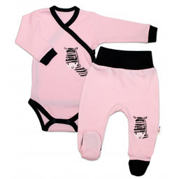 Baby Nellys 2-dielna sada body dl. rukáv + polodupačky, ružová - Zebra, veľ. 56