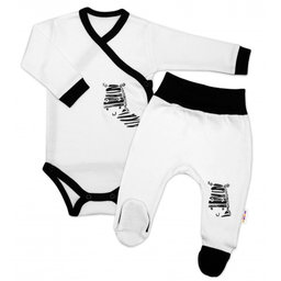 Baby Nellys 2-dielna sada body dl. rukáv + polodupačky, biela - Zebra