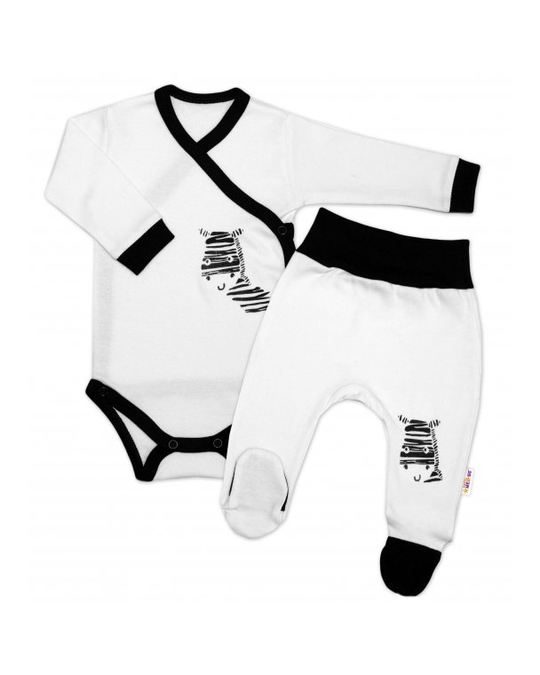 Baby Nellys 2-dielna sada body dl. rukáv + polodupačky, biela - Zebra