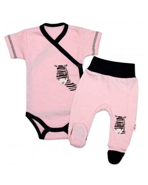 Baby Nellys 2-dielna sada body kr. rukáv + polodupačky, ružová - Zebra, veľ. 56