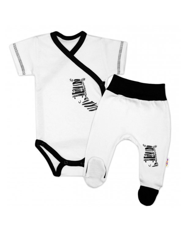 Baby Nellys 2-dielna sada body kr. rukáv + polodupačky, bílá - Zebra