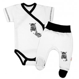 Baby Nellys 2-dielna sada body kr. rukáv + polodupačky, bílá - Zebra, veľ. 56