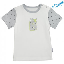 Dojčenské bavlnené tričko Nicol,  Boy - krátky rukáv, sivé/smotanová