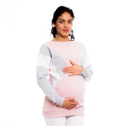 Be Maamaa Tehotenské, dojčiace tričko/mikina Kari, růžovo-šedo-biela, veľ. XL