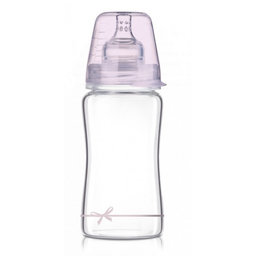 LOVI Sklenená fľaštička 250 ml Diamond Glass - mašlička - růžová
