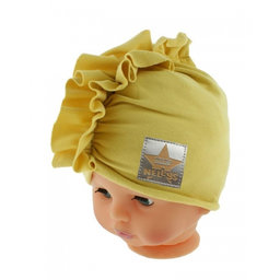 Baby Nellys Jarná/jesenná bavlnená čiapka - turban, horčicová, vel. 80/86