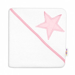 Detská termoosuška Baby Stars s kapucňou, 80 x 80 cm - biela, růžová výšivka