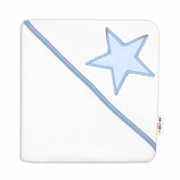 Detská termoosuška Baby Stars s kapucňou, 80 x 80 cm - biela, modrá výšivka