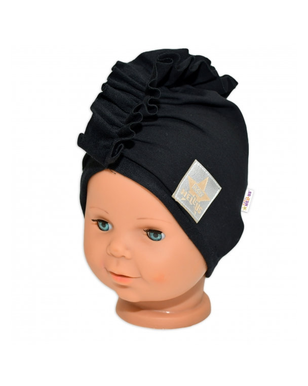 Baby Nellys Jarná /jesenná bavlnená čiapka - turban, čierna, 68/74