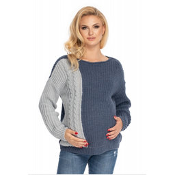 Tehotenský sveter, pletený vzor - jeans /sivá, vel. Uni