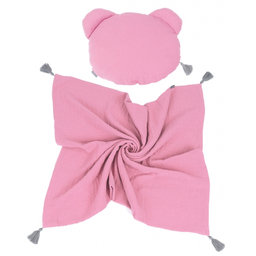 Mamo Tato mušelínová sada vankúšik Teddy Lux double s dekou 70x90cm - rúžová