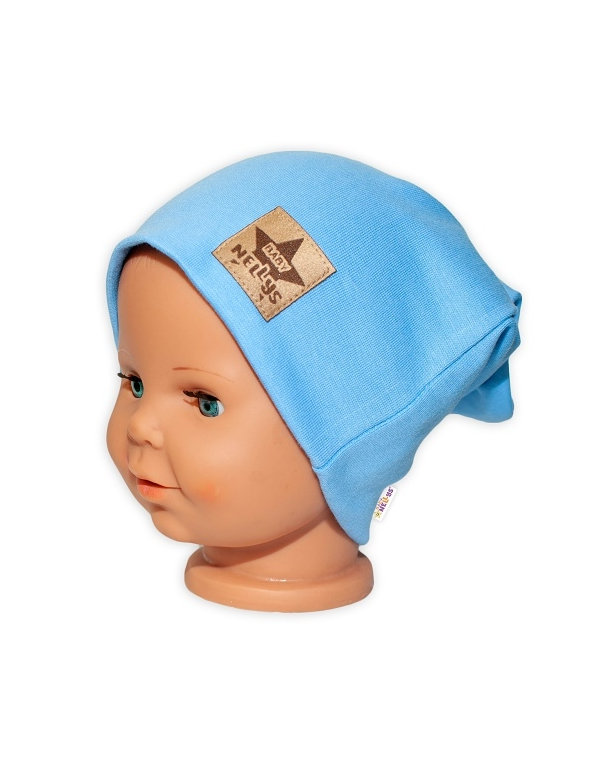Baby Nellys Hand Made Detská funkčná čiapka s dvojitým lemom - sv. modrá, vel. 110