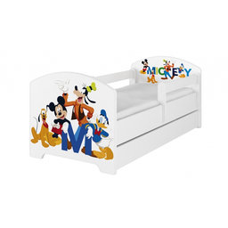 BabyBoo Detská postel Disney - Mickey s kamarátmi - biela, s matracom + šuplík
