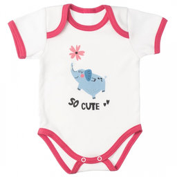 MBaby Bavlnené body s krátkym rukávom, Sloníča So Cute, bielo/červené, veľ. 62