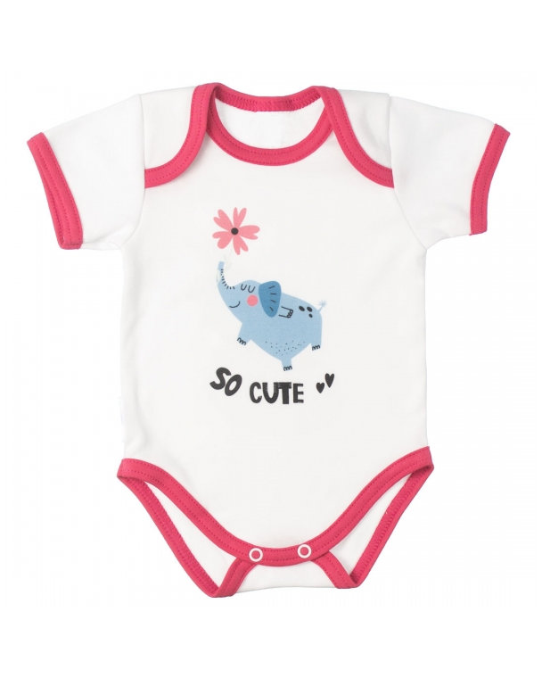 MBaby Bavlnené body s krátkym rukávom, Sloníča So Cute, bielo/červené, veľ. 62