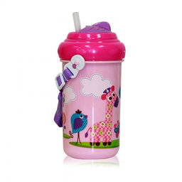 Dětský pohár na pitie Lorelli se slámkou 300 ml FUNNY ZOO pink