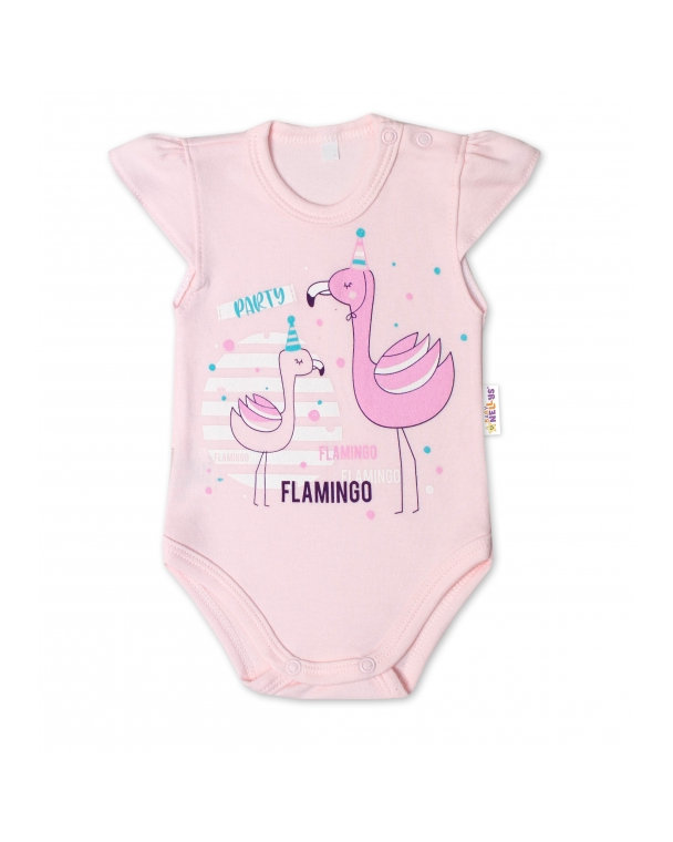 Baby Nellys Bavlnené dojčenské body, kr. rukáv, Flamingo - sv. růžové