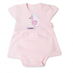 Baby Nellys Bavlnené dojčenské sukničkobody, kr. rukáv, Flamingo - sv. růžové, veľ. 68