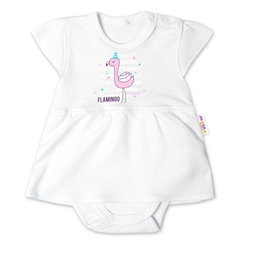 Baby Nellys Bavlnené dojčenské sukničkobody, kr. rukáv, Flamingo - biele