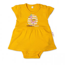 Baby Nellys Bavlnené dojčenské sukničkobody, kr. rukáv, Flamingo - horčicová, veľ. 80