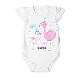 Baby Nellys Bavlnené dojčenské body, kr. rukáv, Flamingo - biele, veľ. 62