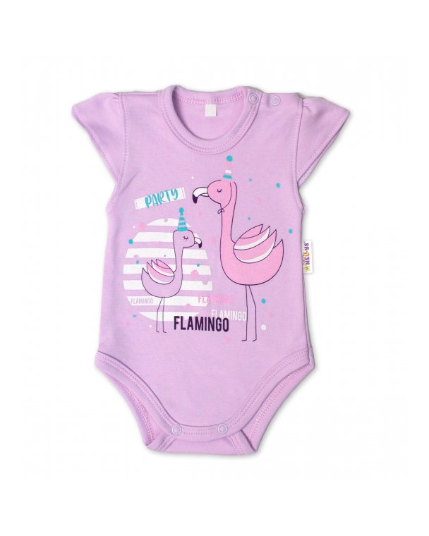 Baby Nellys Bavlnené dojčenské body, kr. rukáv, Flamingo - lila