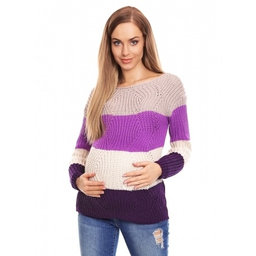 Be Maamaa Teploučký tehotenský sveter, široké pruhy - fialová