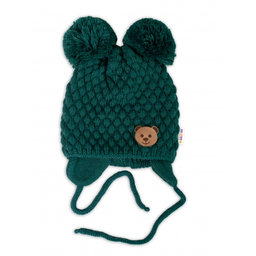 BABY NELLYS Zimná pletená čiapka Teddy Bear na zaväzovanie, zelená, 68/80, (6-12m)
