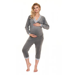Be MaaMaa Tehotenské, dojčiace velúrové pyžamo 3/4 - grafitová, veľ. L/XL