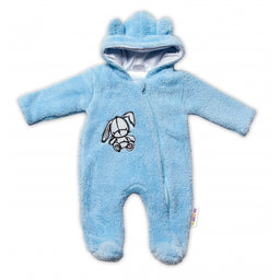 Baby Nellys Chlpáčkový overálek s kapucňou, Cute Bunny - modrý, veľ. 68