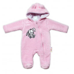 Baby Nellys Chlpáčkový overálek s kapucňou, Cute Bunny - svetlo ružový, veľ. 68