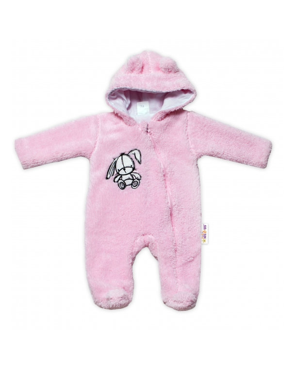 Baby Nellys Chlpáčkový overálek s kapucňou, Cute Bunny - svetlo ružový, veľ. 68