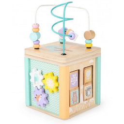 Eco toys Edukačná drevená kocka s labyrintom 5v1, pastel