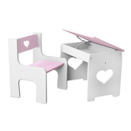 NELLYS Sada nábytku KIDS HEART Stôl + stolička - růžová s bielou