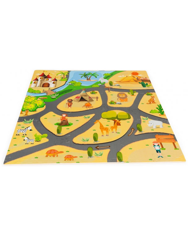 ECO TOYS Detské penové puzzle 93,5x93,5cm, hracia deka, podložka na zem Safari, 9 dielov