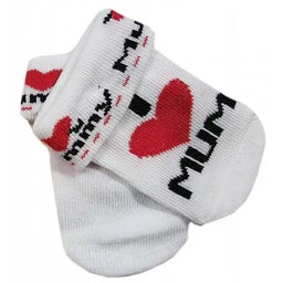 Dojčenské bavlnené ponožky I Love Mum, biele s potlačou, veľ. 68/74