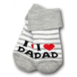 Dojčenské froté bavlnené ponožky I Love Dad, bielo/sivé prúžok