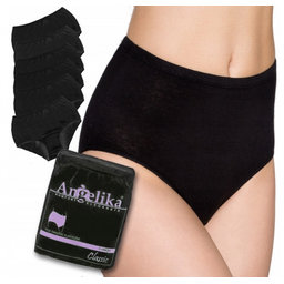 Bavlnené nohavičky Angelika s vysokým pásom, 6ks v balení, čierné