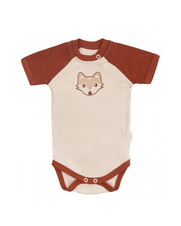 Mamatti Detské body kr. rukáv, Baby Fox - béžová/hnedá, veľ. 86