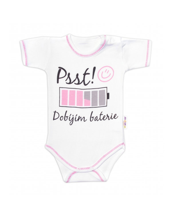 Body kr. rukáv s vtipným textom Baby Nellys, Psst! Dobíjím baterie, holka, veľ. 62