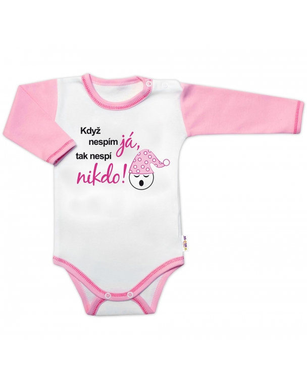 Body dl. rukáv s vtipným textom Baby Nellys, Když nespím já,tak nespí nikdo!, vel.86,holka