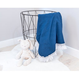Baby Nellys Luxusná mušelínová deka BOHO s třásněmi, 70 x 100 cm, morská