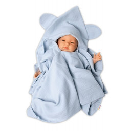 Baby Nellys Luxusná dvojvrstvová mušelínová deka s kapucňou 100 x 100 cm, modrá