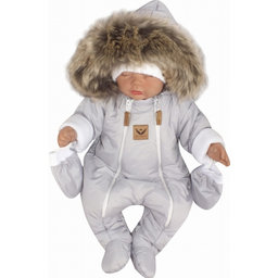 Z&Z Zimná kombinéza s dvojitým zipsom, kapucňou a kožušinou + rukavičky, Angel - sivý