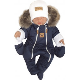 Z&Z Zimná kombinéza s dvojitým zipsom, kapucňou a kožušinou + rukavičky, Angel - granát,80