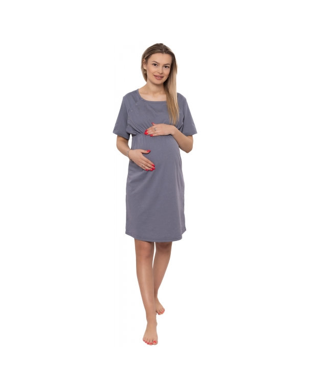Be MaaMaa Dámska tehotenská/dojčiaca nočná košeľa Luna, sivá, veľ. XL