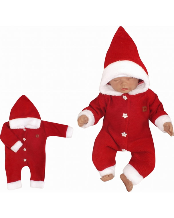 Z&Z Detský pletený overal s kapucňou Baby Santa, červený